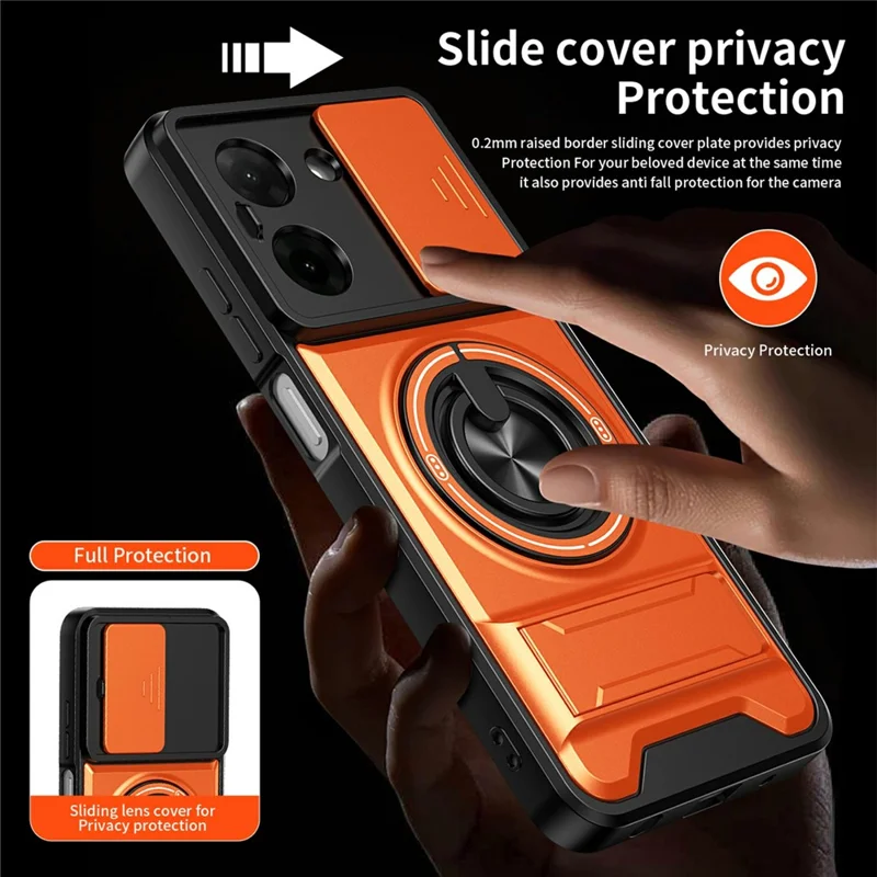 For Xiaomi Redmi A5 4G (171.7mm) Magnetic Case Ring Holder Foldable Kickstand TPU PC Phone Cover with Camera Lens Slider - Silver