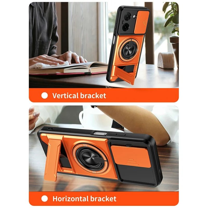 For Xiaomi Redmi A5 4G (171.7mm) Magnetic Case Ring Holder Foldable Kickstand TPU PC Phone Cover with Camera Lens Slider - Silver