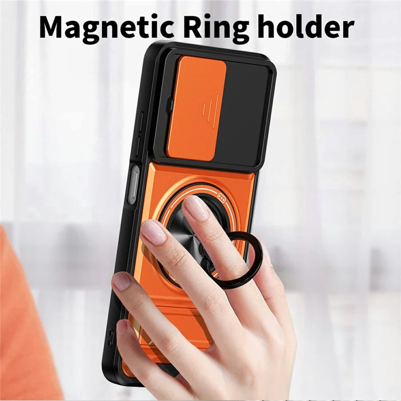 For Xiaomi Redmi A5 4G (171.7mm) Magnetic Case Ring Holder Foldable Kickstand TPU PC Phone Cover with Camera Lens Slider - Silver