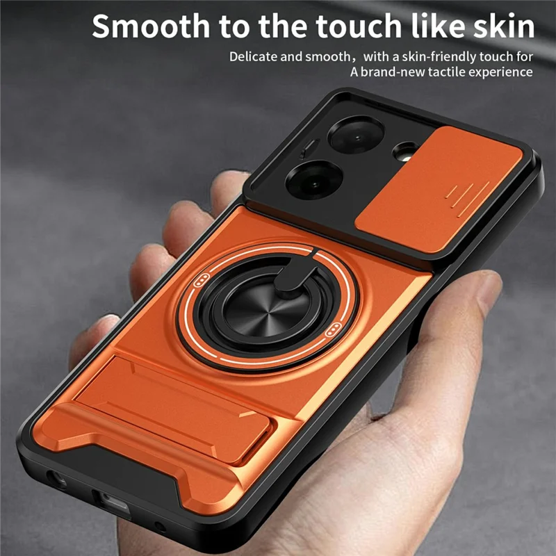 For Xiaomi Redmi A5 4G (171.7mm) Magnetic Case Ring Holder Foldable Kickstand TPU PC Phone Cover with Camera Lens Slider - Silver