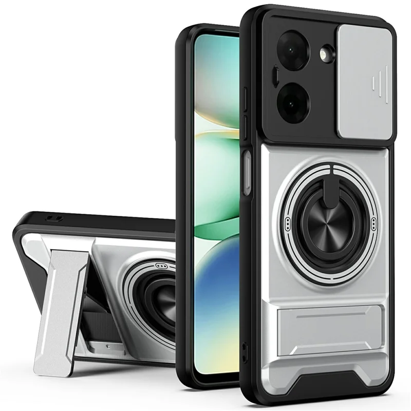 Til Xiaomi Redmi A5 NFC (EU) (173,45 mm) Magnetisk Taske med Ringeholder og Foldbar Støtte TPU PC Telefontaske med Kameraobjektivskydebeslag - Sølv