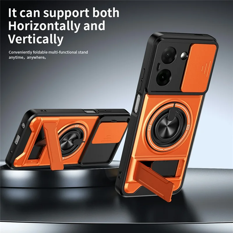 Til Xiaomi Redmi A5 NFC (EU) (173,45 mm) Magnetisk Taske med Ringeholder og Foldbar Støtte TPU PC Telefontaske med Kameraobjektivskydebeslag - Sølv