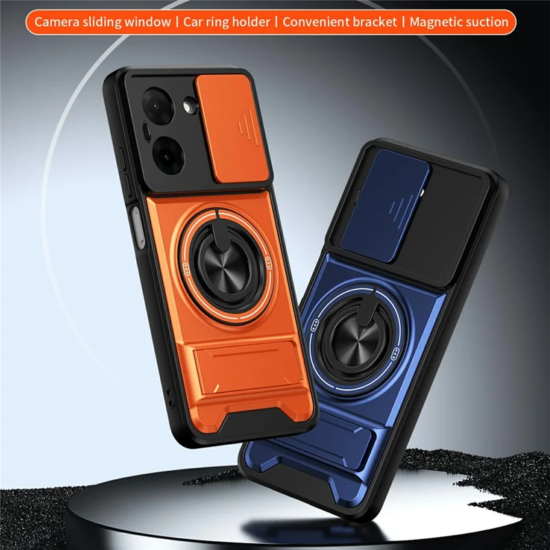 Til Xiaomi Redmi A5 NFC (EU) (173,45 mm) Magnetisk Taske med Ringeholder og Foldbar Støtte TPU PC Telefontaske med Kameraobjektivskydebeslag - Sølv