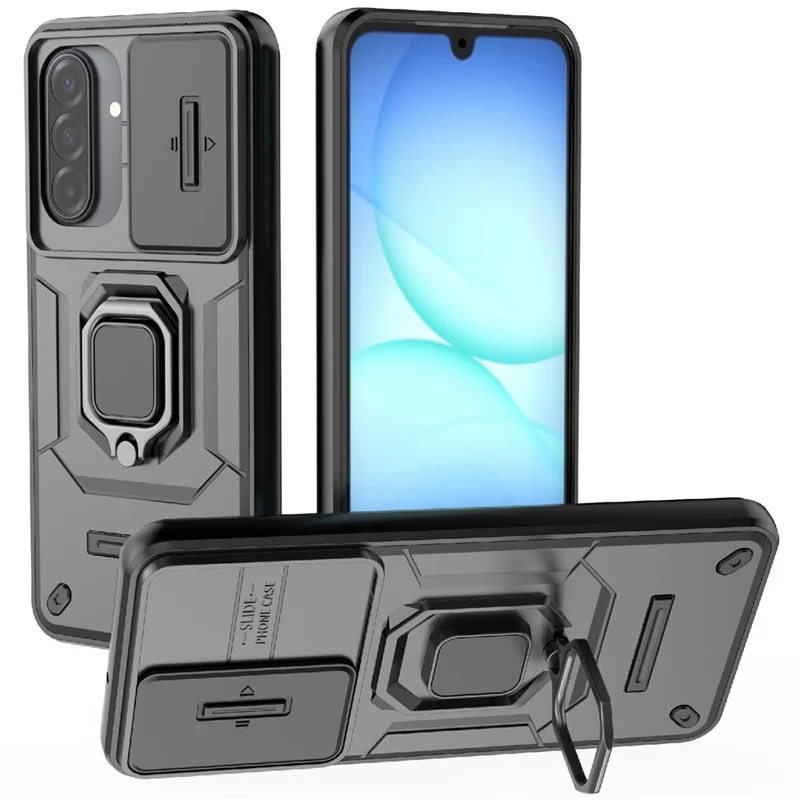 Zwart telefoonhoesje voor Samsung Galaxy S26 met standaard en lensdeksel, PC + TPU