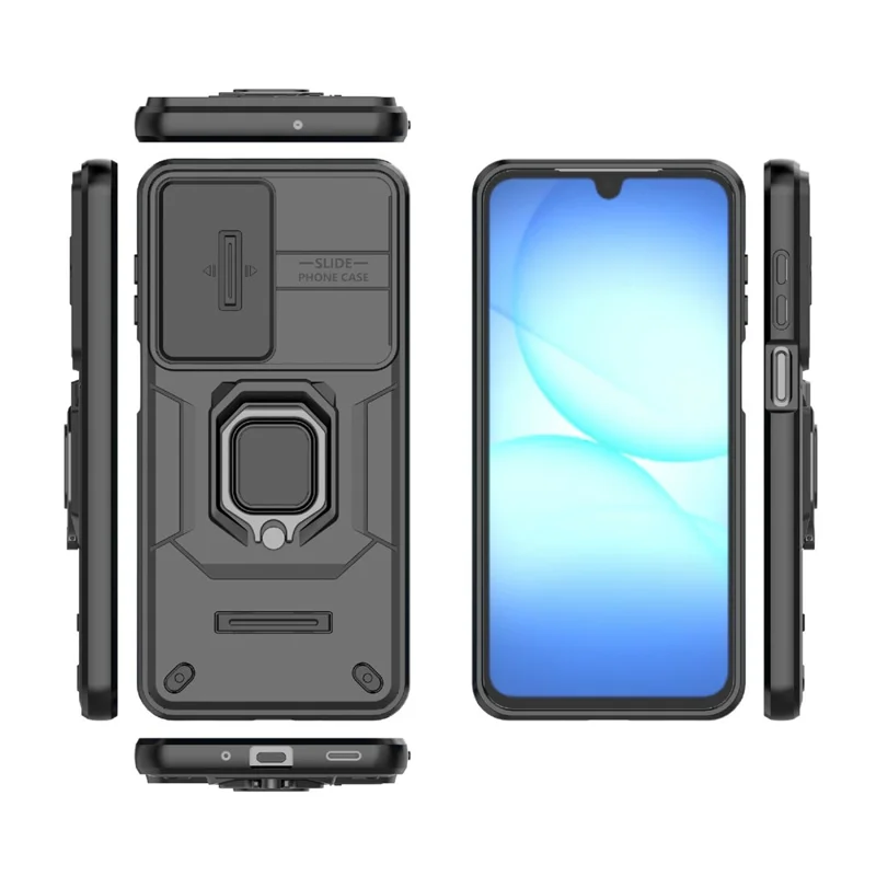 Zwart telefoonhoesje voor Samsung Galaxy S26 met standaard en lensdeksel, PC + TPU