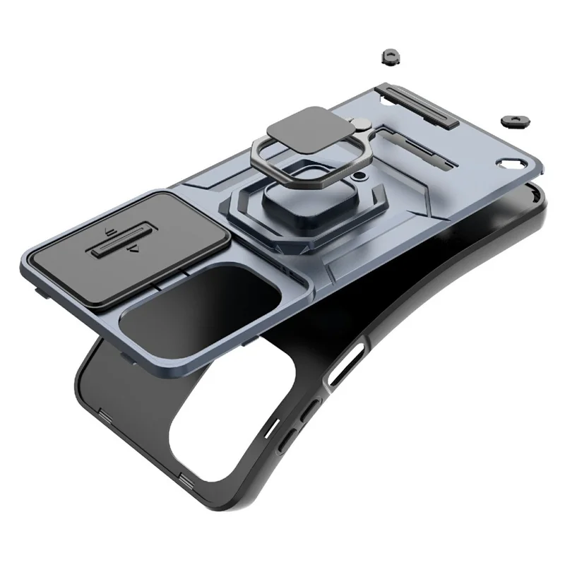 Zwart telefoonhoesje voor Samsung Galaxy S26 met standaard en lensdeksel, PC + TPU