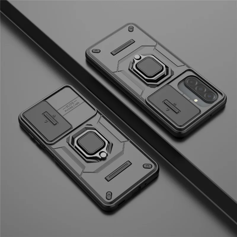 Zwart telefoonhoesje voor Samsung Galaxy S26 met standaard en lensdeksel, PC + TPU