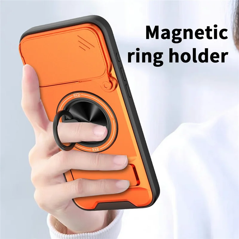 Compra al por mayor para iPhone 17 Pro Max compatible con funda MagSafe con soporte de anillo, soporte plegable, cubierta de teléfono TPU PC con deslizador de lente de cámara - Naranja
