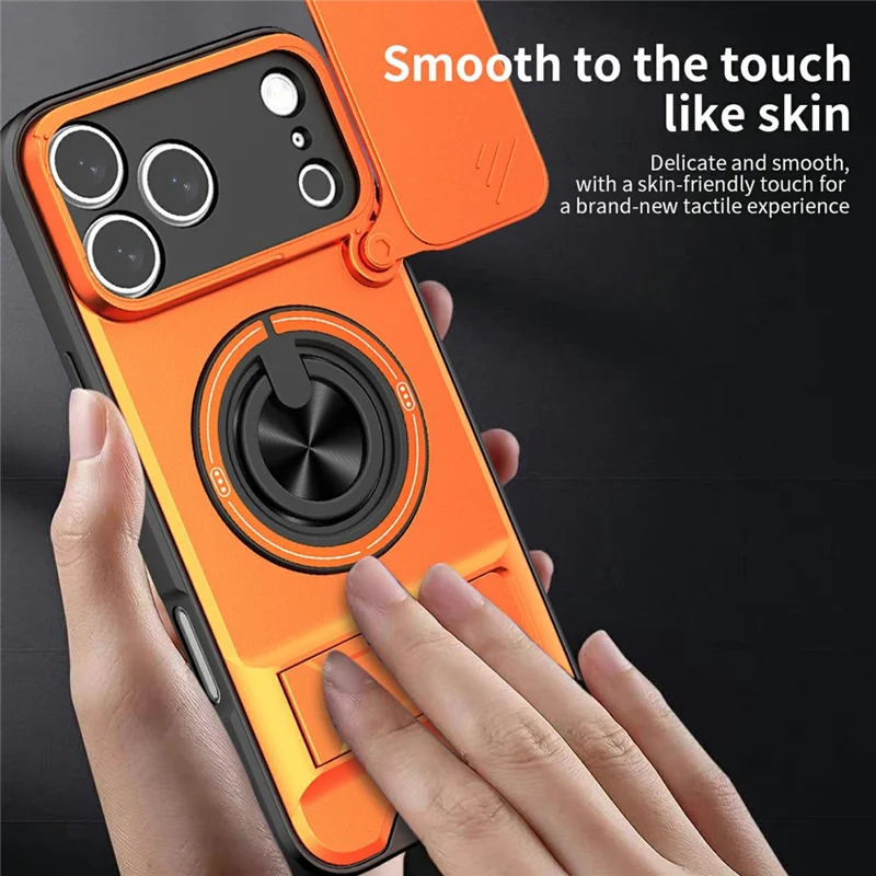 Compra al por mayor para iPhone 17 Pro Max compatible con funda MagSafe con soporte de anillo, soporte plegable, cubierta de teléfono TPU PC con deslizador de lente de cámara - Naranja