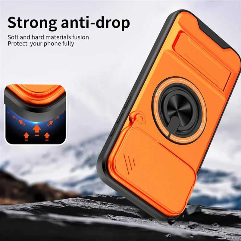 Bulk Purchasing For iPhone 17 Pro Compatible with MagSafe Case Ring Holder Foldable Kickstand TPU PC Phone Cover with Camera Lens Slider - Orange