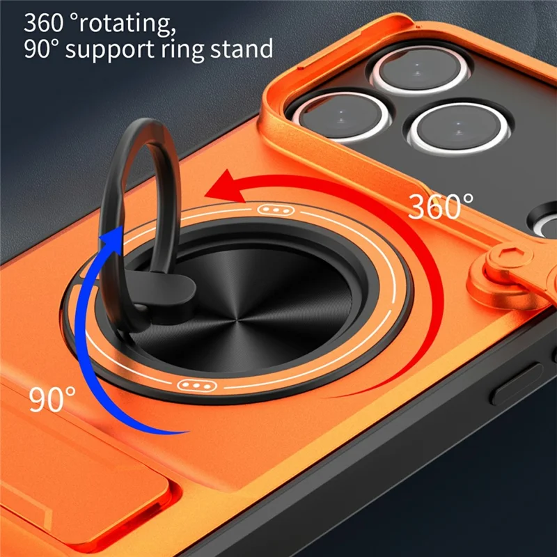 Bulk Purchasing For iPhone 17 Pro Compatible with MagSafe Case Ring Holder Foldable Kickstand TPU PC Phone Cover with Camera Lens Slider - Orange