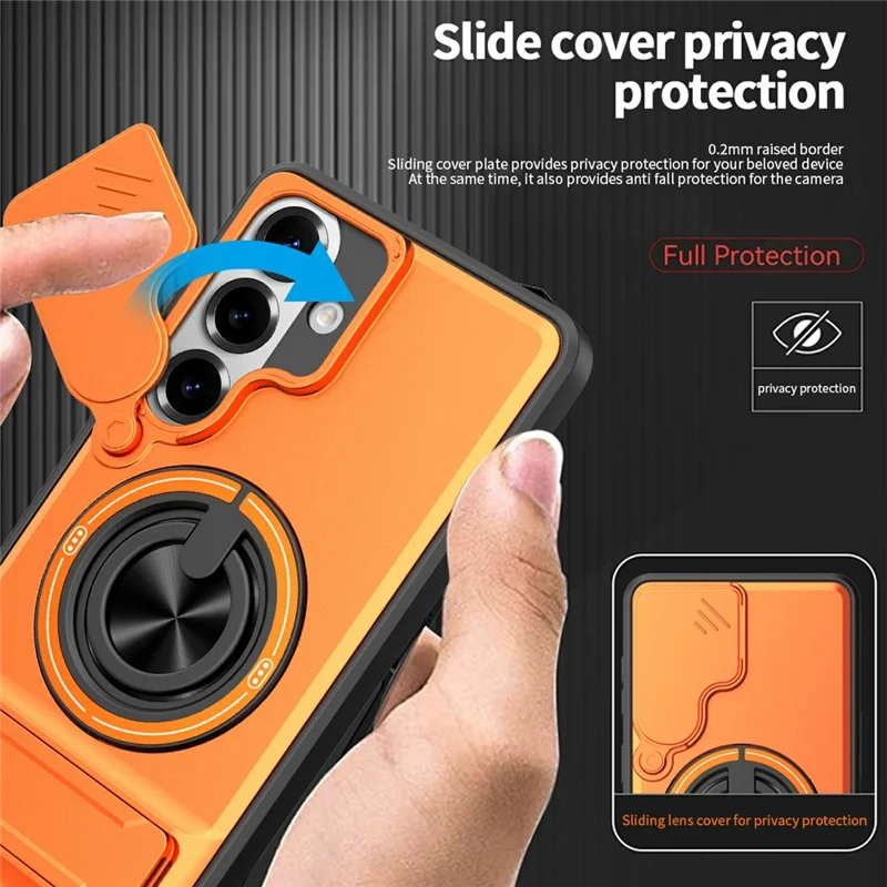 Compra al por mayor para carcasa magnética Samsung Galaxy S26+ con soporte de anillo, soporte plegable, funda de teléfono TPU y PC con obturador deslizante para cámara - Plata