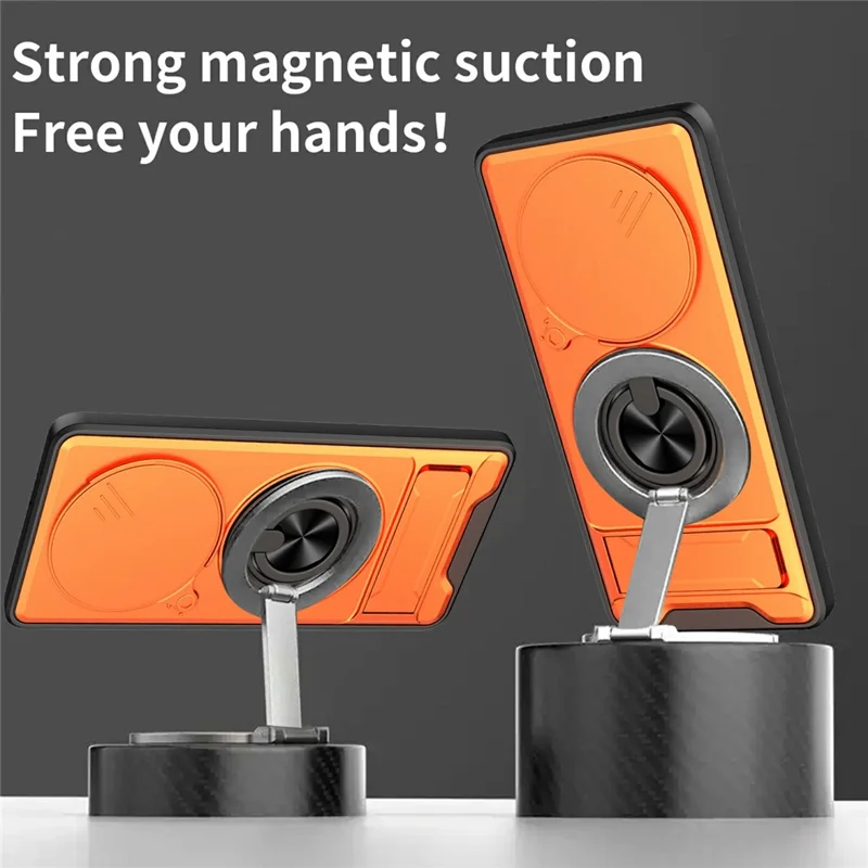 Bulk Purchasing Magnetic Case for Honor Magic7 Lite 5G  /  X9c 5G  /  X60 Pro 5G Ring Holder Foldable Kickstand TPU PC Phone Cover with Camera Lens Slider - Orange
