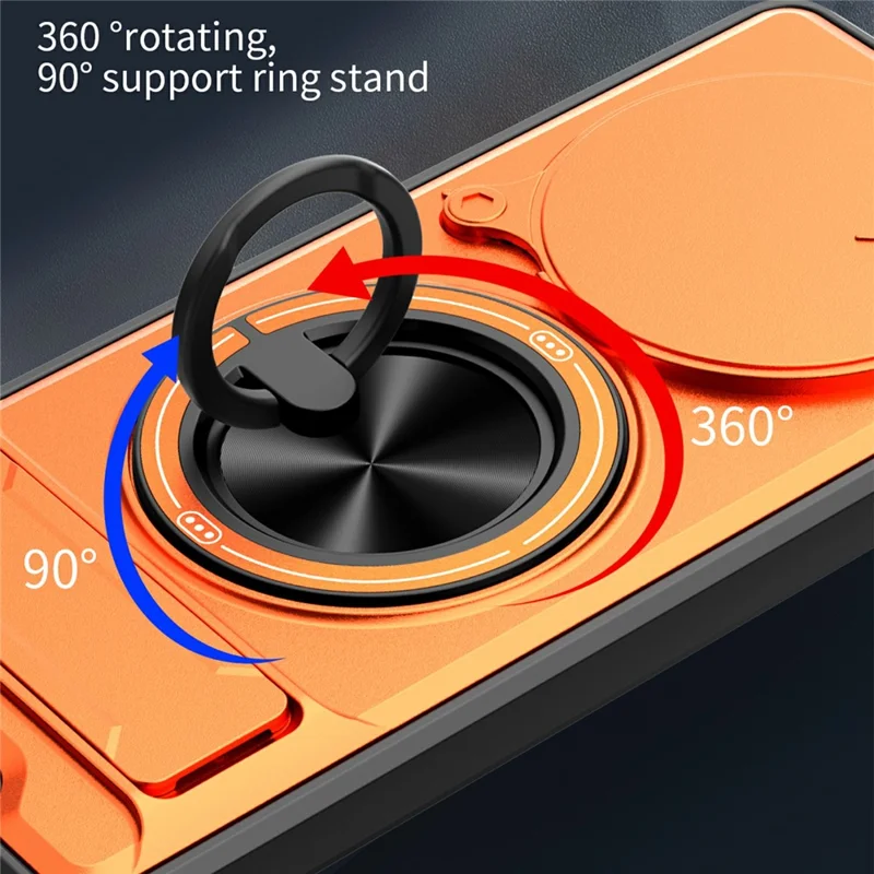 Bulk Purchasing Magnetic Case for Honor Magic7 Lite 5G  /  X9c 5G  /  X60 Pro 5G Ring Holder Foldable Kickstand TPU PC Phone Cover with Camera Lens Slider - Orange
