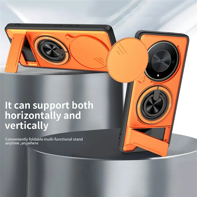 Bulk Purchasing Magnetic Case for Honor Magic6 Lite 5G  /  X9b 5G  /  X50 5G Ring Holder Foldable Kickstand TPU PC Phone Cover with Camera Lens Slider - Orange
