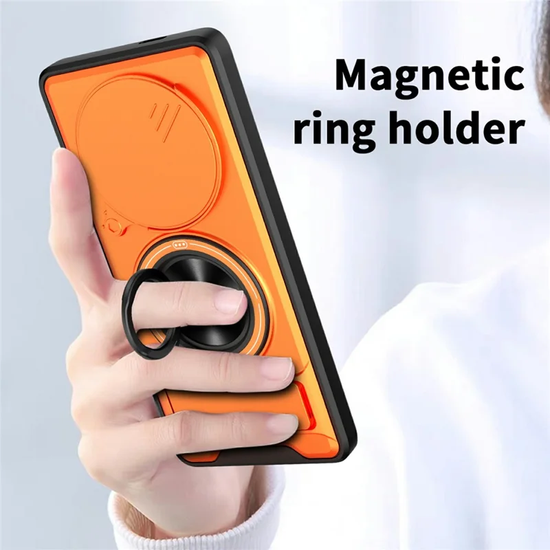 Bulk Purchasing Magnetic Case for Honor Magic6 Lite 5G  /  X9b 5G  /  X50 5G Ring Holder Foldable Kickstand TPU PC Phone Cover with Camera Lens Slider - Orange