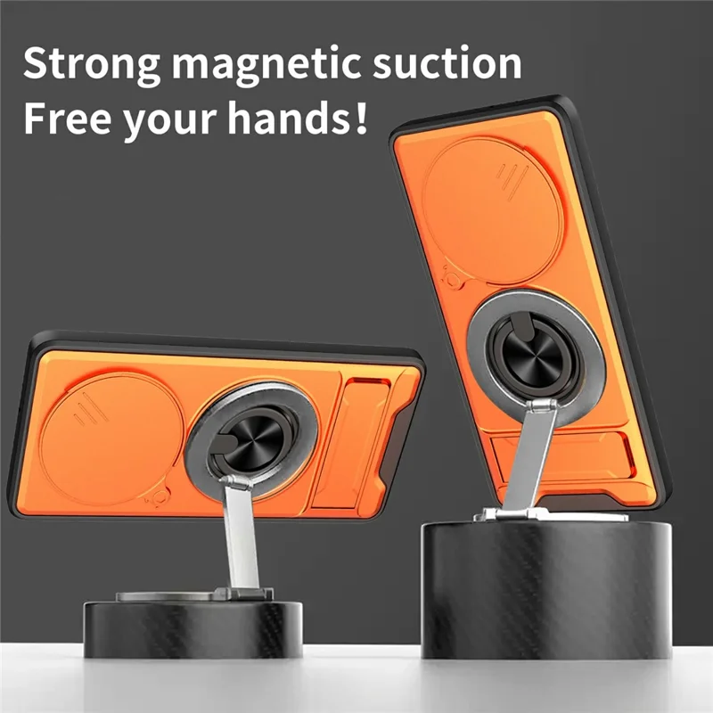 Bulk Purchasing Magnetic Case for Honor Magic6 Lite 5G  /  X9b 5G  /  X50 5G Ring Holder Foldable Kickstand TPU PC Phone Cover with Camera Lens Slider - Orange