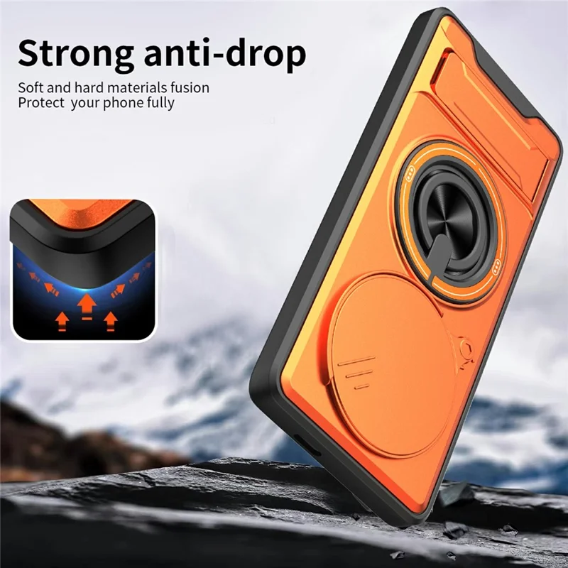 Bulk Purchasing Magnetic Case for Honor Magic6 Lite 5G  /  X9b 5G  /  X50 5G Ring Holder Foldable Kickstand TPU PC Phone Cover with Camera Lens Slider - Orange