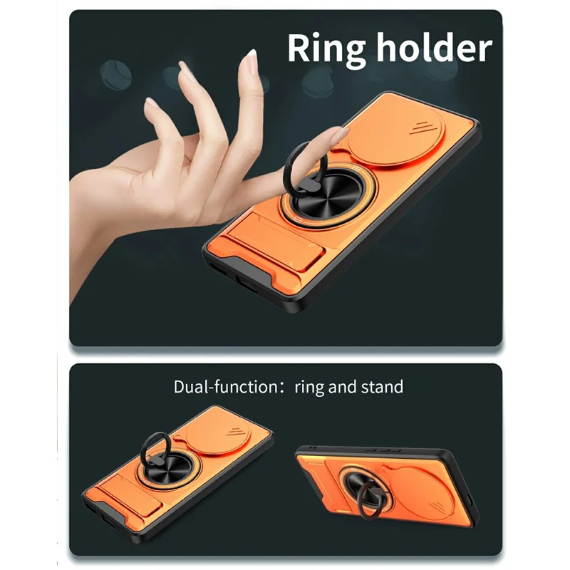 Bulk Purchasing Magnetic Case for Honor Magic6 Lite 5G  /  X9b 5G  /  X50 5G Ring Holder Foldable Kickstand TPU PC Phone Cover with Camera Lens Slider - Orange