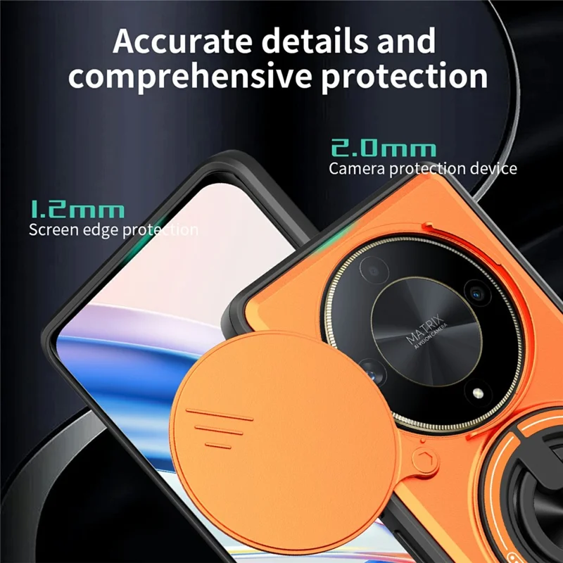 Bulk Purchasing Magnetic Case for Honor Magic6 Lite 5G  /  X9b 5G  /  X50 5G Ring Holder Foldable Kickstand TPU PC Phone Cover with Camera Lens Slider - Orange