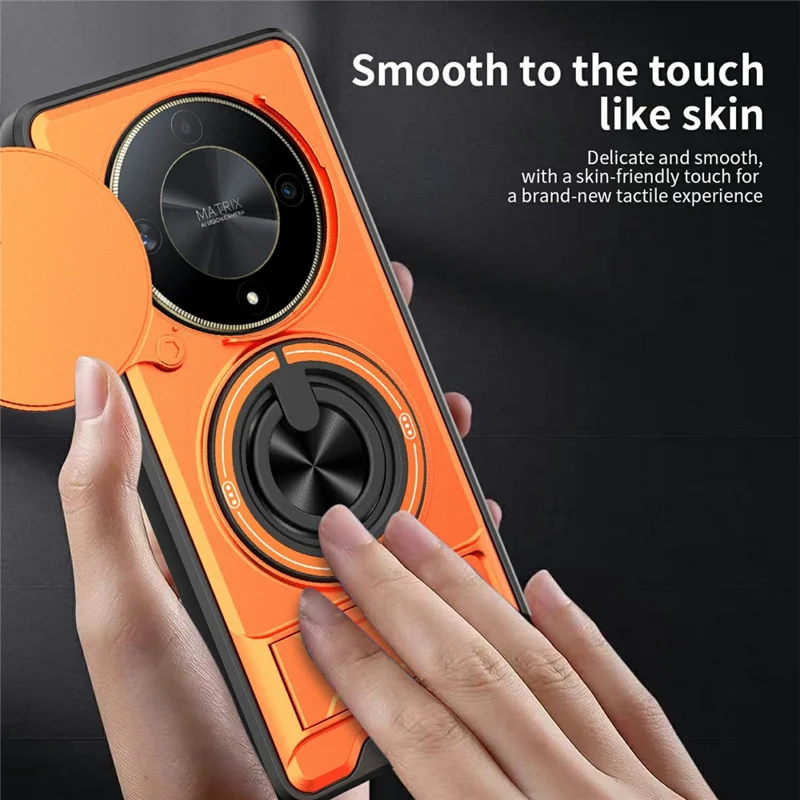 Bulk Purchasing Magnetic Case for Honor Magic6 Lite 5G  /  X9b 5G  /  X50 5G Ring Holder Foldable Kickstand TPU PC Phone Cover with Camera Lens Slider - Orange