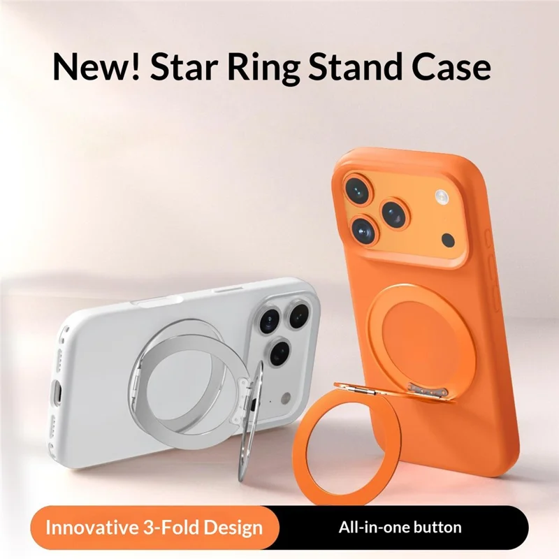 For iPhone 17 Pro Magnetic Case Liquid Silicone TPU Phone Back Cover with Kickastand and Tempered Glass Compatible with MagSafe - Orange