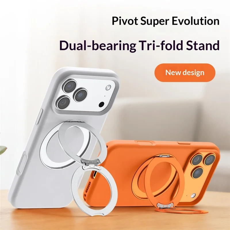 For iPhone 17 Pro Magnetic Case Liquid Silicone TPU Phone Back Cover with Kickastand and Tempered Glass Compatible with MagSafe - Orange