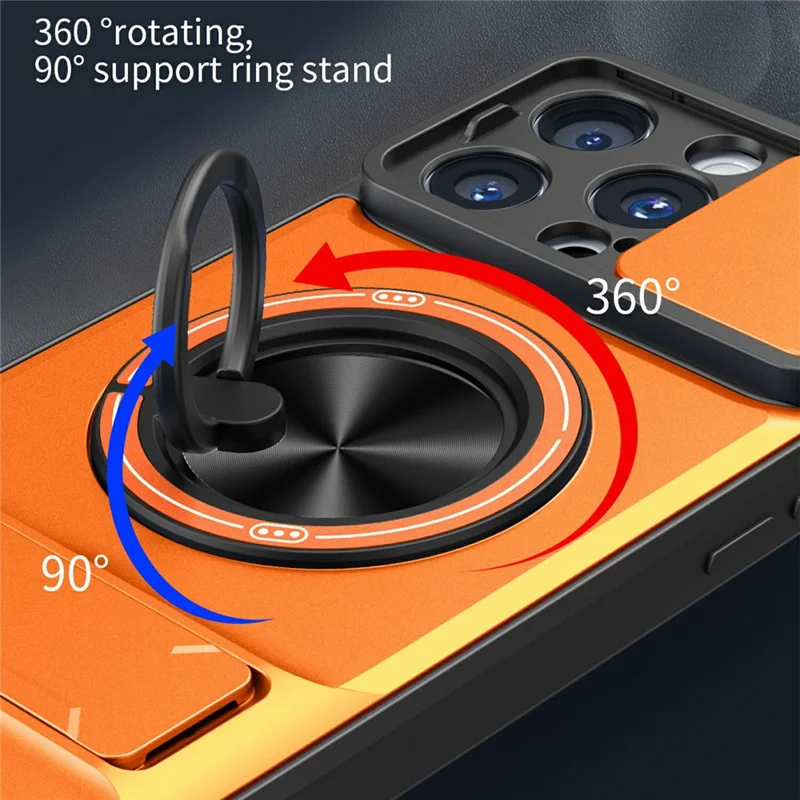 Bulk Purchasing For iPhone 16 Pro Compatible with MagSafe Case Ring Holder Foldable Kickstand TPU PC Phone Cover with Camera Lens Slider - Orange