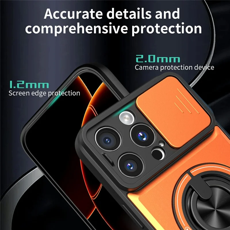 Bulk Purchasing For iPhone 16 Pro Compatible with MagSafe Case Ring Holder Foldable Kickstand TPU PC Phone Cover with Camera Lens Slider - Orange