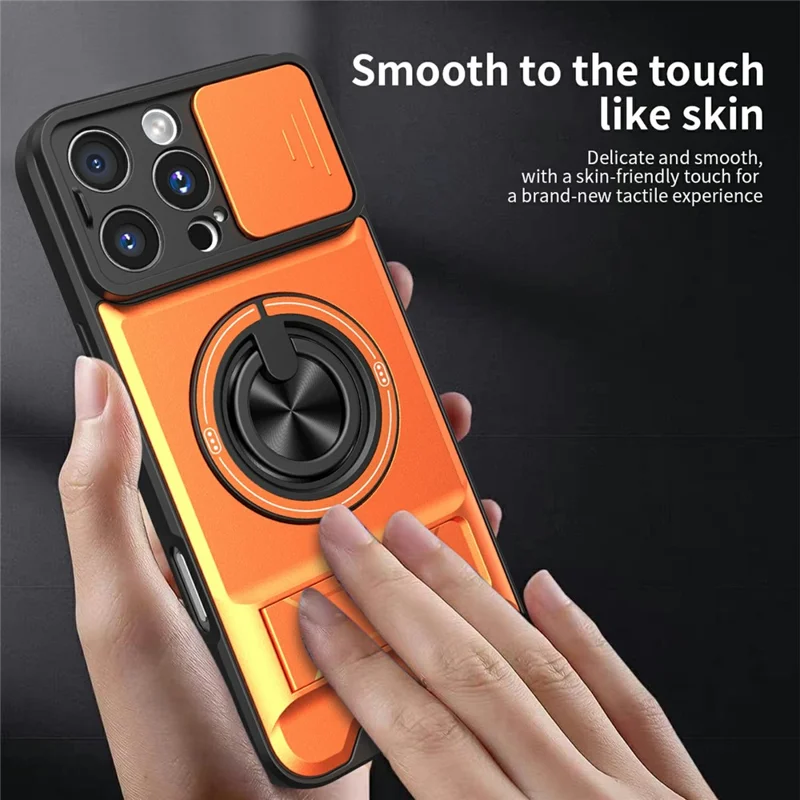 Bulk Purchasing For iPhone 16 Pro Compatible with MagSafe Case Ring Holder Foldable Kickstand TPU PC Phone Cover with Camera Lens Slider - Orange
