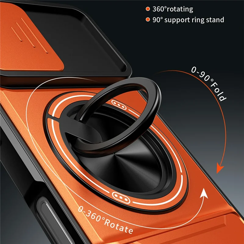 Bulk Purchasing For iPhone 16 Compatible with MagSafe Case Ring Holder Foldable Kickstand TPU PC Phone Cover with Camera Lens Slider - Orange