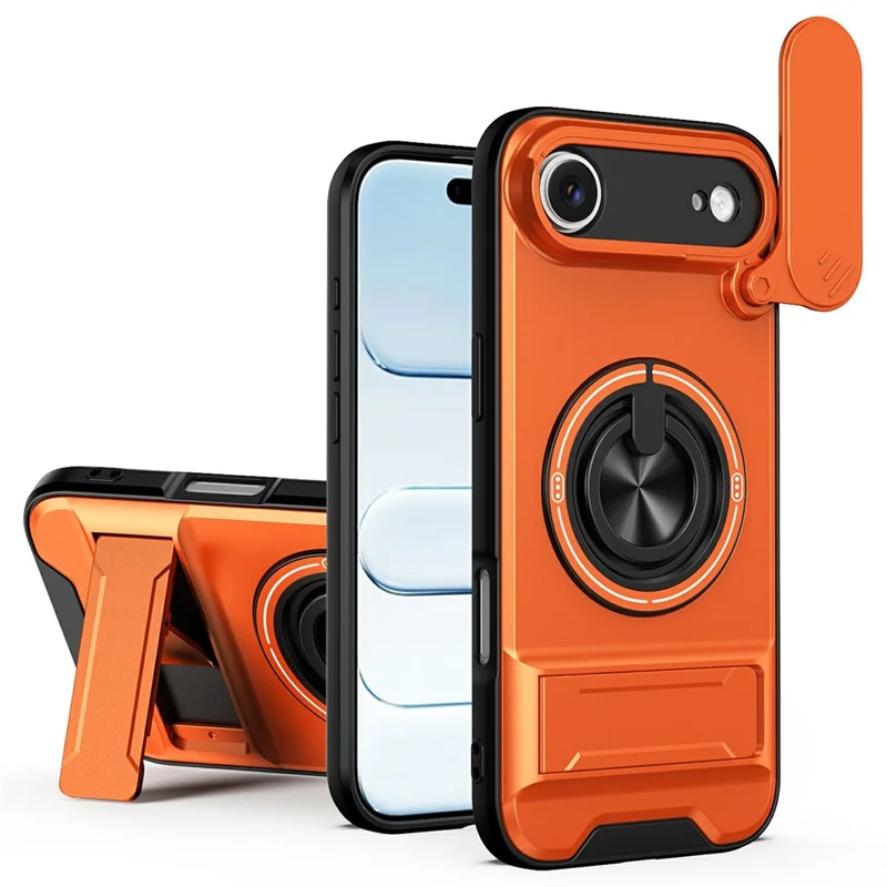 Bulk Purchasing For iPhone Air Compatible with MagSafe Case Ring Holder Foldable Kickstand TPU PC Phone Cover with Camera Lens Slider - Orange