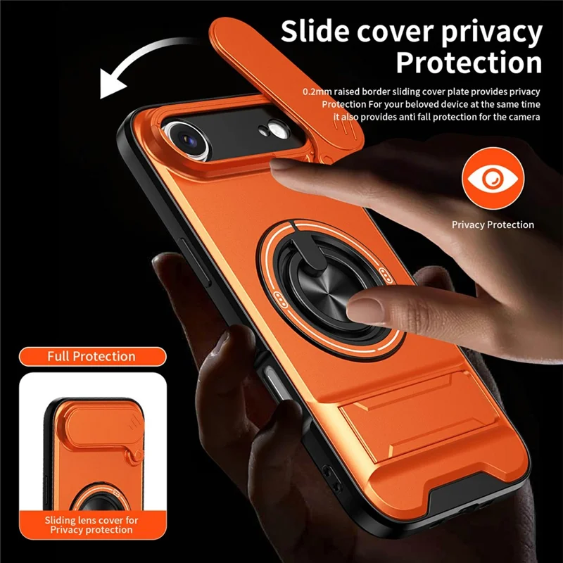 Bulk Purchasing For iPhone Air Compatible with MagSafe Case Ring Holder Foldable Kickstand TPU PC Phone Cover with Camera Lens Slider - Orange