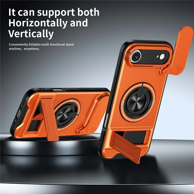 Bulk Purchasing For iPhone Air Compatible with MagSafe Case Ring Holder Foldable Kickstand TPU PC Phone Cover with Camera Lens Slider - Orange