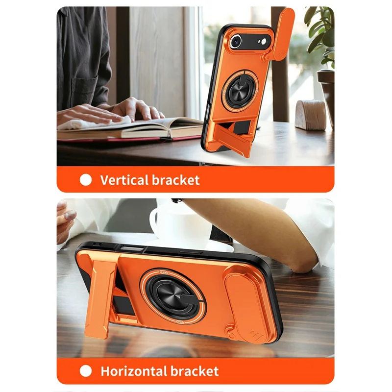 Bulk Purchasing For iPhone Air Compatible with MagSafe Case Ring Holder Foldable Kickstand TPU PC Phone Cover with Camera Lens Slider - Orange