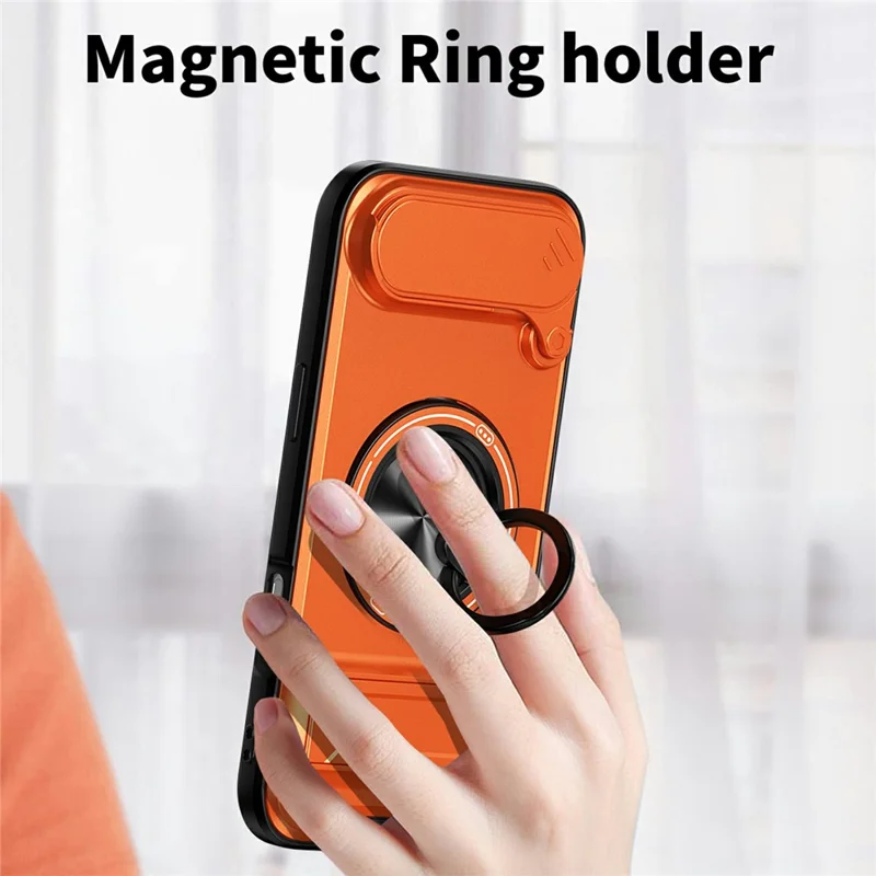Bulk Purchasing For iPhone Air Compatible with MagSafe Case Ring Holder Foldable Kickstand TPU PC Phone Cover with Camera Lens Slider - Orange