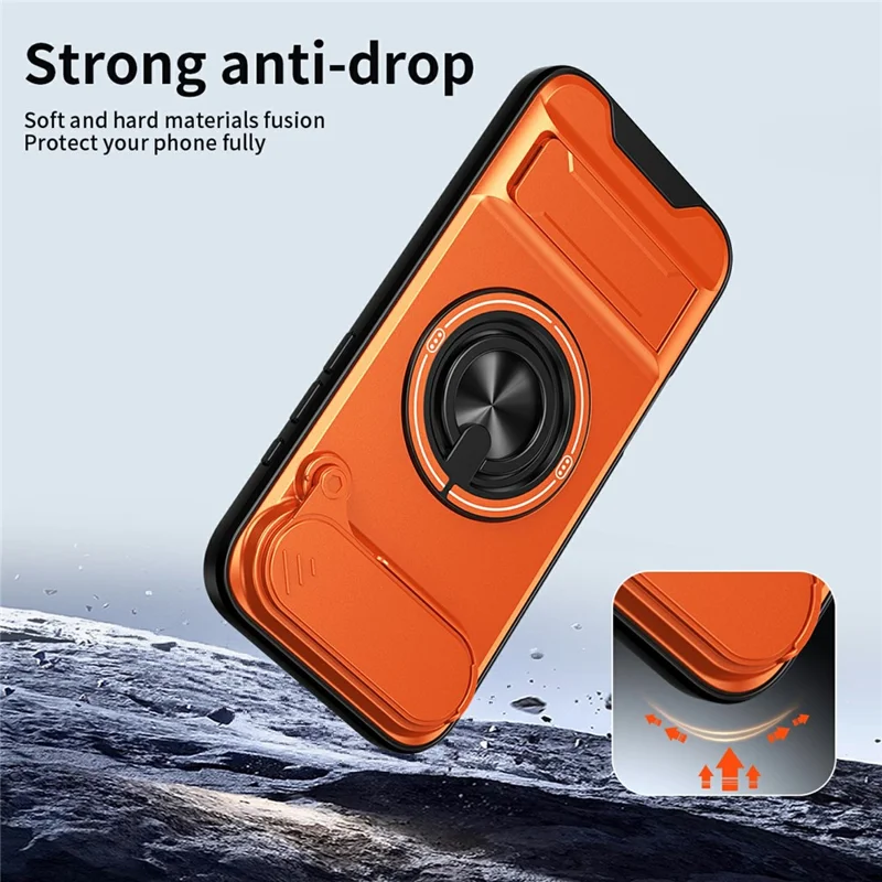 Bulk Purchasing For iPhone Air Compatible with MagSafe Case Ring Holder Foldable Kickstand TPU PC Phone Cover with Camera Lens Slider - Orange