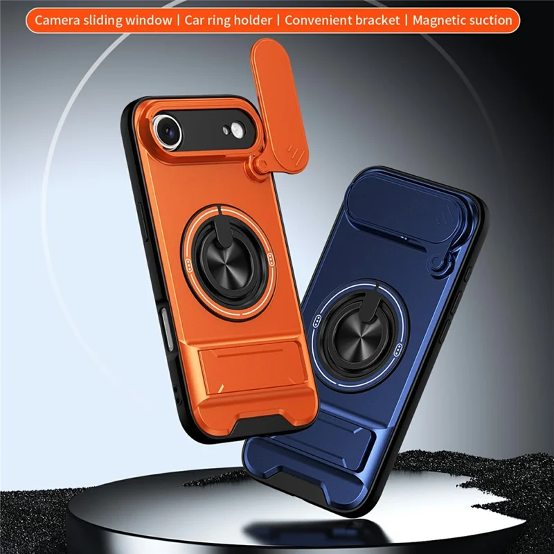 Bulk Purchasing For iPhone Air Compatible with MagSafe Case Ring Holder Foldable Kickstand TPU PC Phone Cover with Camera Lens Slider - Orange