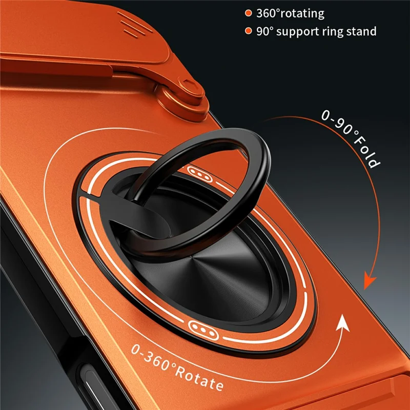 Bulk Purchasing For iPhone Air Compatible with MagSafe Case Ring Holder Foldable Kickstand TPU PC Phone Cover with Camera Lens Slider - Orange