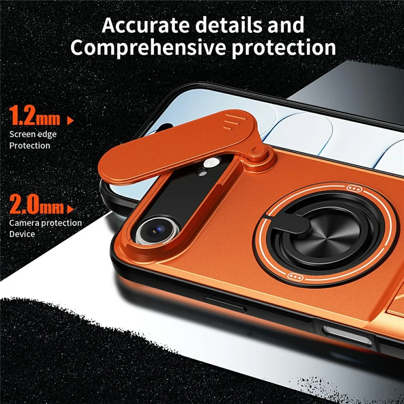 Bulk Purchasing For iPhone Air Compatible with MagSafe Case Ring Holder Foldable Kickstand TPU PC Phone Cover with Camera Lens Slider - Orange
