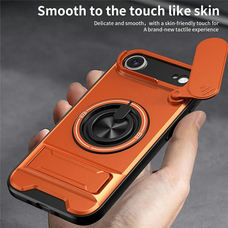 Bulk Purchasing For iPhone Air Compatible with MagSafe Case Ring Holder Foldable Kickstand TPU PC Phone Cover with Camera Lens Slider - Orange