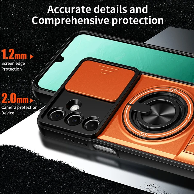 Bulk Purchasing For Samsung Galaxy A17 4G  /  A17 5G Magnetic Case Ring Holder Foldable Kickstand TPU PC Phone Cover with Camera Lens Slider - Orange