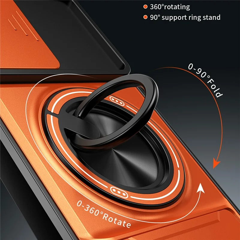 Bulk Purchasing For Samsung Galaxy A15 4G / A15 5G Magnetic Case Ring Holder Foldable Kickstand TPU PC Phone Cover with Camera Lens Slider - Orange