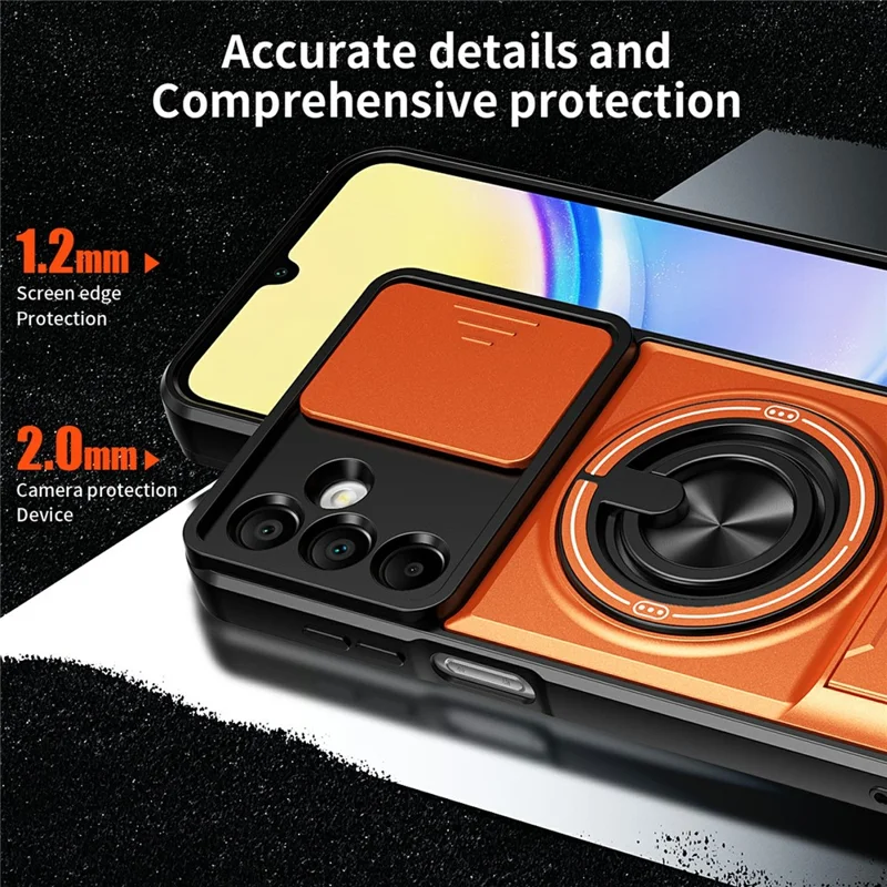 Bulk Purchasing For Samsung Galaxy A15 4G / A15 5G Magnetic Case Ring Holder Foldable Kickstand TPU PC Phone Cover with Camera Lens Slider - Orange