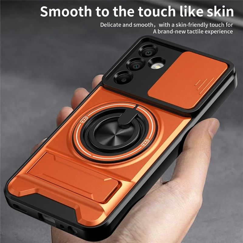 Bulk Purchasing For Samsung Galaxy A15 4G / A15 5G Magnetic Case Ring Holder Foldable Kickstand TPU PC Phone Cover with Camera Lens Slider - Orange