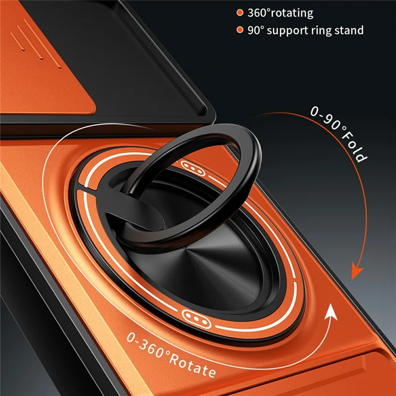 Bulk Purchasing For Samsung Galaxy A16 4G  /  A16 5G Magnetic Case Ring Holder Foldable Kickstand TPU PC Phone Cover with Camera Lens Slider - Orange