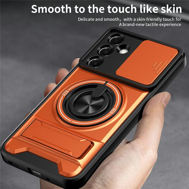 Bulk Purchasing For Samsung Galaxy A16 4G  /  A16 5G Magnetic Case Ring Holder Foldable Kickstand TPU PC Phone Cover with Camera Lens Slider - Orange
