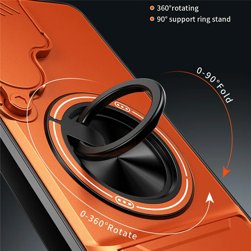Bulk Purchasing For Samsung Galaxy S25+ Magnetic Case Ring Holder Foldable Kickstand TPU PC Phone Cover with Camera Lens Slider - Orange