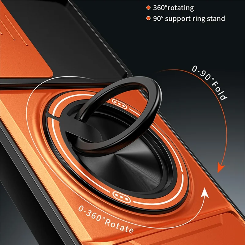 Bulk Purchasing For Samsung Galaxy A25 5G (Global) (161mm) Magnetic Case Ring Holder Foldable Kickstand TPU PC Phone Cover with Camera Lens Slider - Orange