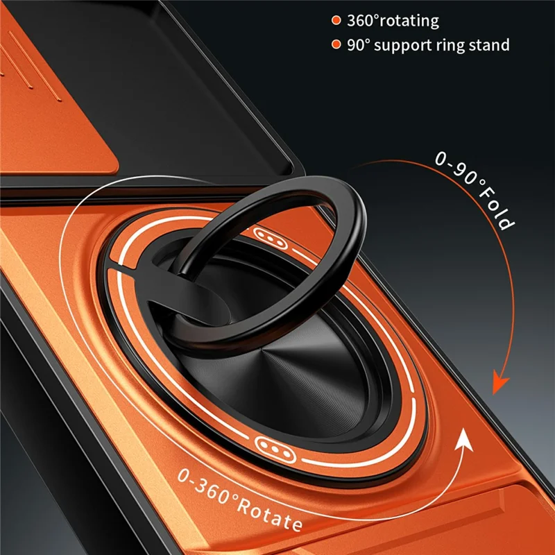 Bulk Purchasing For Samsung Galaxy A55 5G Magnetic Case Ring Holder Foldable Kickstand TPU PC Phone Cover with Camera Lens Slider - Orange